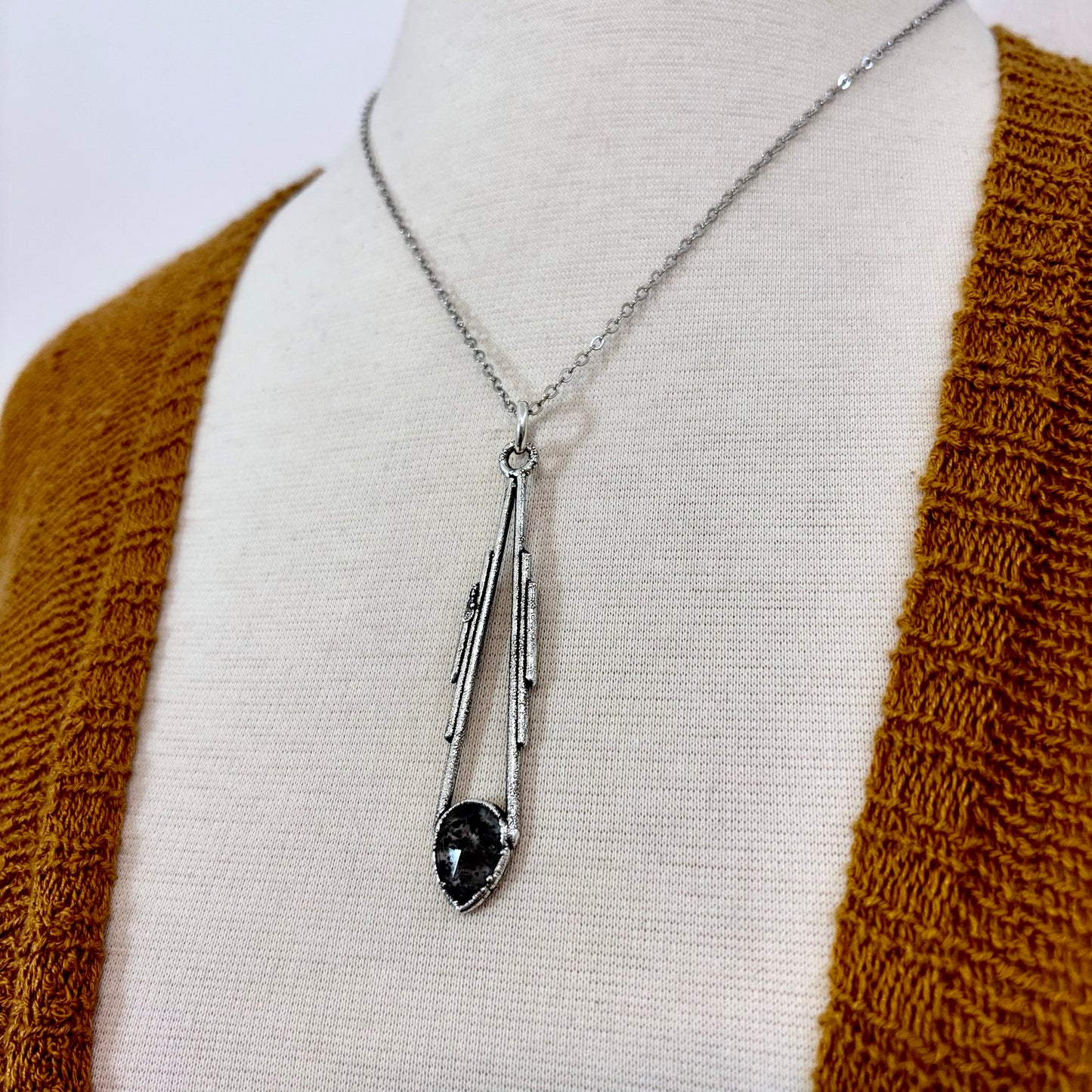 Graphite Included Quartz Crystal Necklace in Fine Silver / Foxlark Collection - One of a Kind FOXLARK