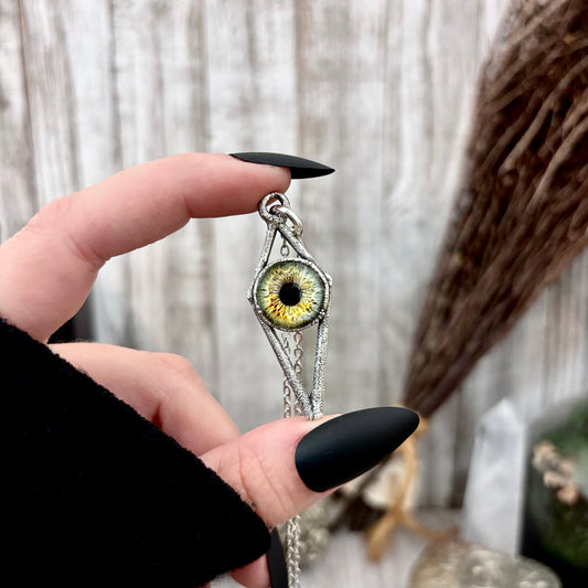 Green Eyeball Necklace Fine Silver / Foxlark Collection - One of a Kind