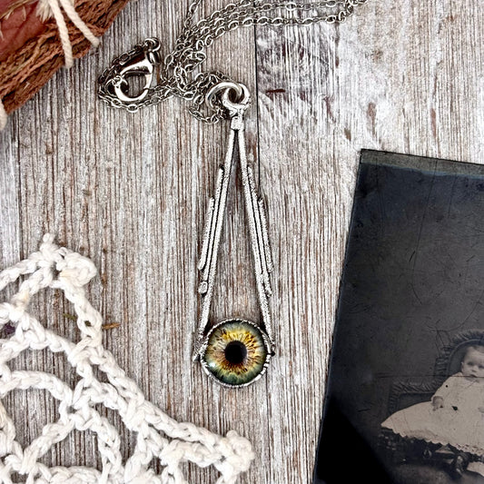 Green Eyeball Necklace Fine Silver / Foxlark Collection - One of a Kind
