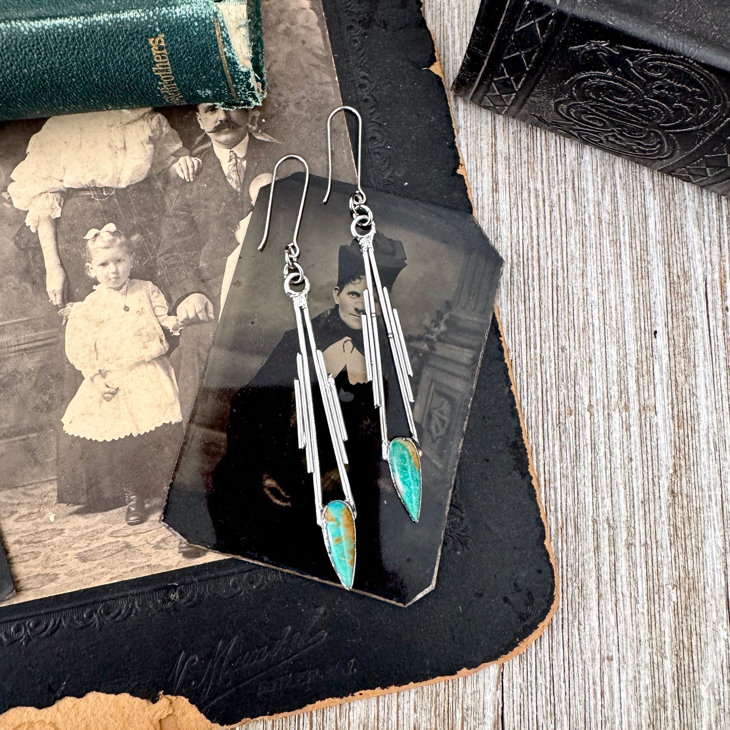 Tibetan Turquoise Dramatic Drop Earrings in Fine Silver
