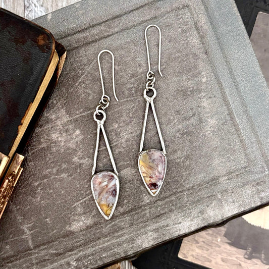 Jasper Fine Silver Crystal Dangle Earrings / Long Dangle Witchy Earrings