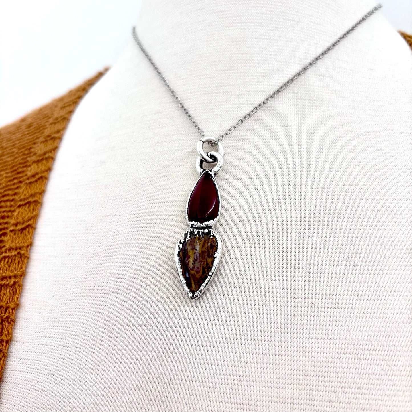 Multi Stone Carnelian Jasper Crystal Necklace Fine Silver / Foxlark Collection