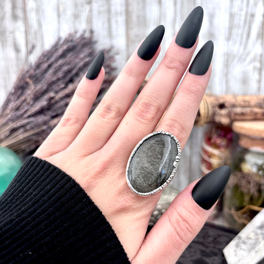Silver Sheen Obsidian Crystal Ring Fine Silver Size 6.5 / Foxlark Collection - One of a Kind