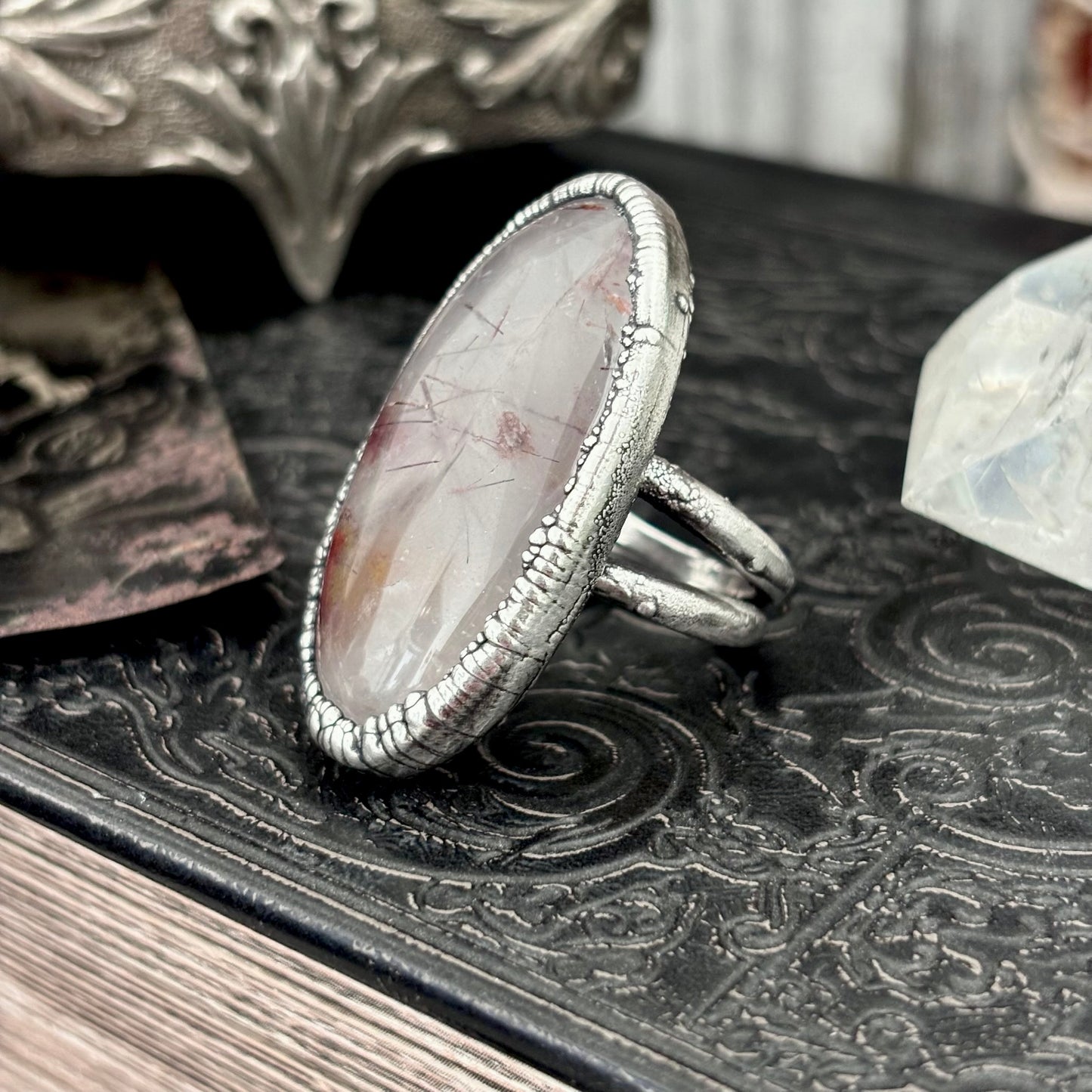 Rutilated Quartz Crystal Ring Fine Silver Size 8 / Foxlark Collection - One of a Kind
