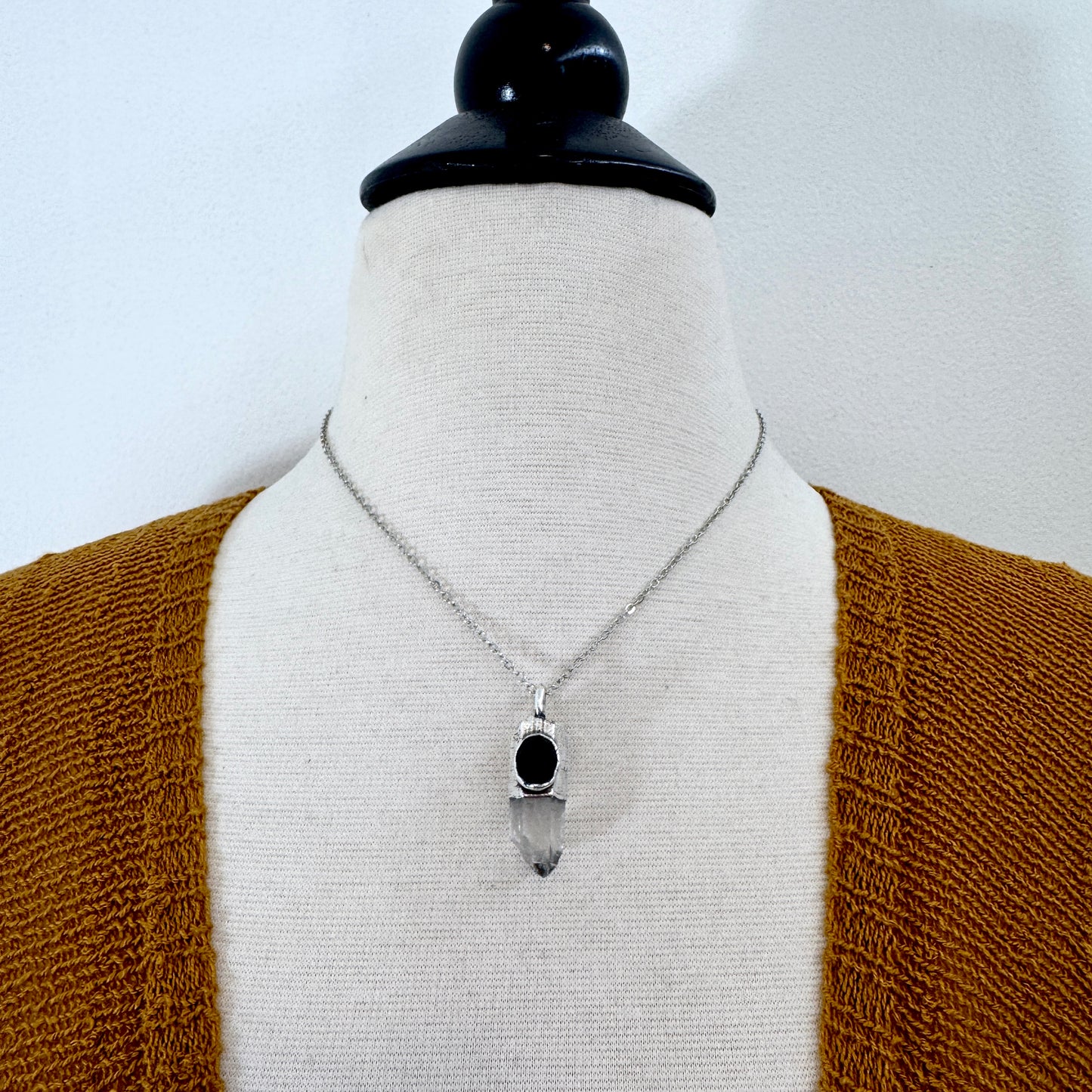 Raw Clear Quartz & Black Onyx Crystal Statement Necklace in Fine Silver / Foxlark Collection - One of a Kind