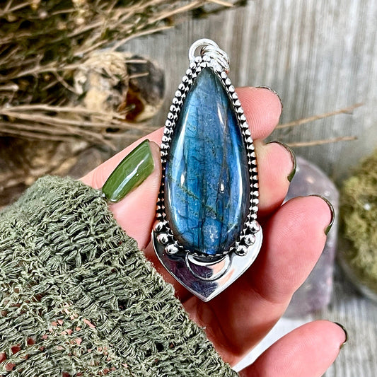 Midnight Moon Crystal Necklace - Labradorite Necklace in Sterling Silver  -Designed by FOXLARK Collection/ Witchy Stone Jewelry.