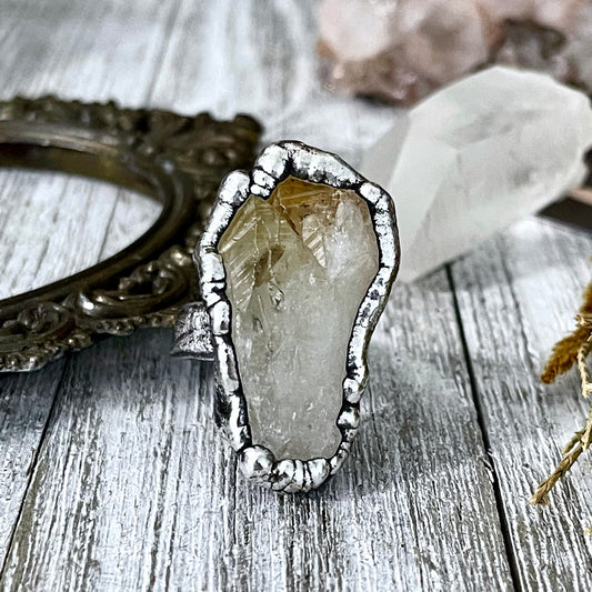 Size 8 Raw Citrine Crystal Point Ring Set in Fine Silver / Foxlark Collection - One of a Kind.