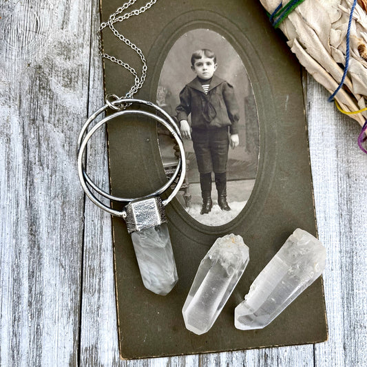 Raw Clear Quartz Crystal Necklace In Silver