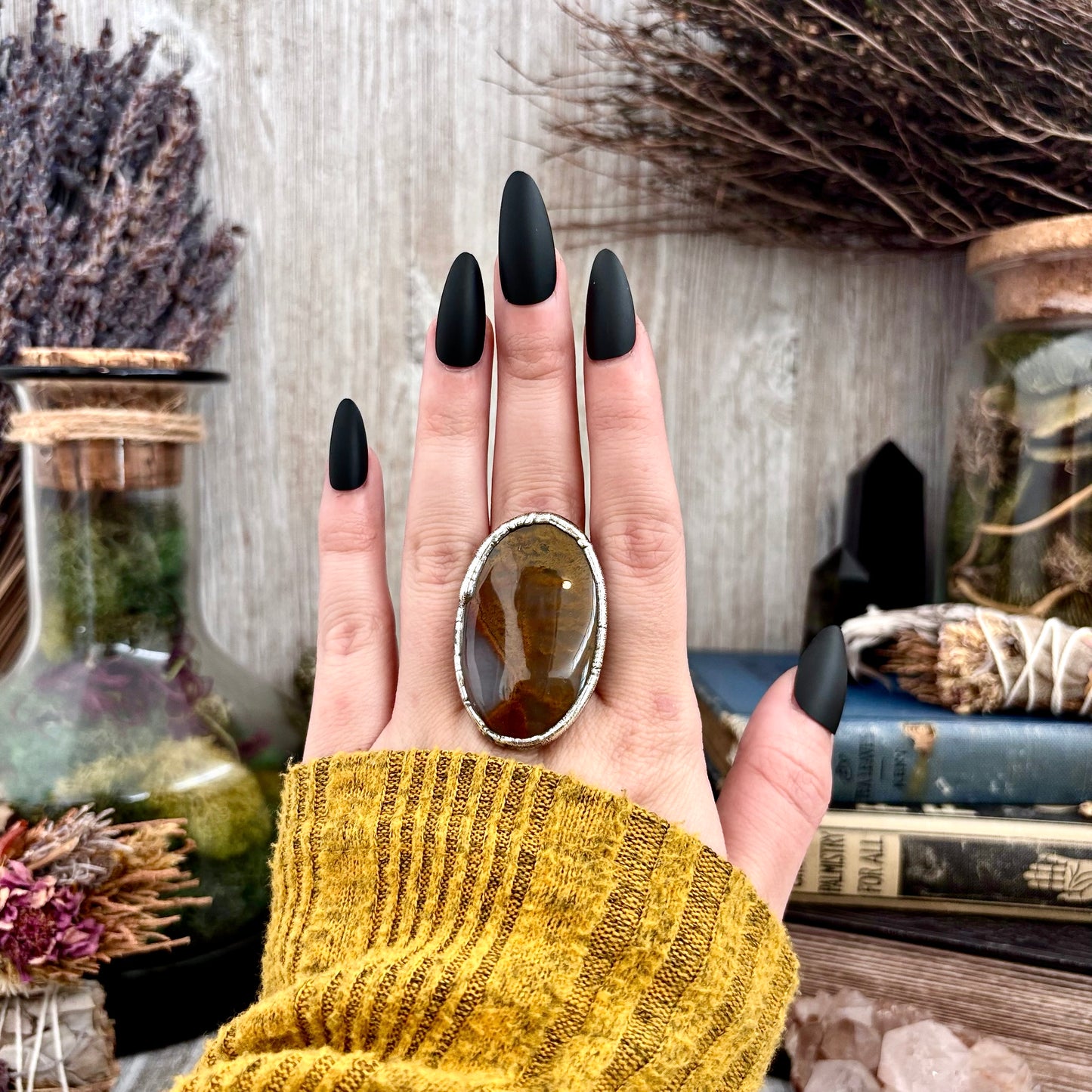 Fancy Moss Agate Crystal Ring Fine Silver Size 8 / Foxlark Collection - One of a Kind