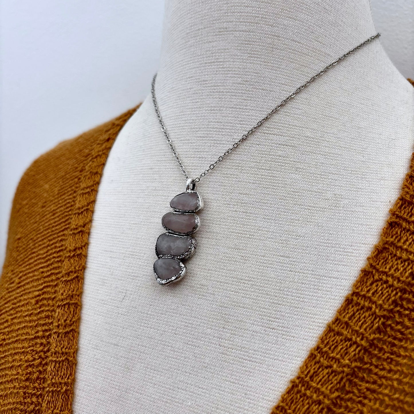 Four Stone Rose Quartz Necklace Silver / Foxlark Collection