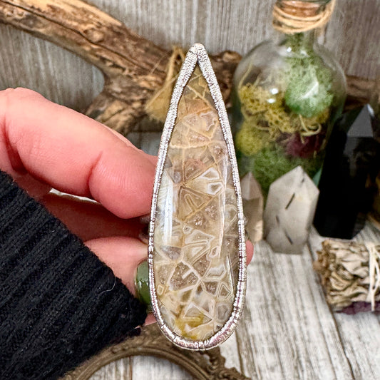 Big Fossilized Coral Crystal Ring Fine Silver Size 9.5 / Foxlark Collection - One of a Kind