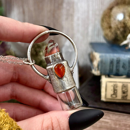 Garden Quartz and Carnelian Crystal Necklace / Silver Rollerball Necklace