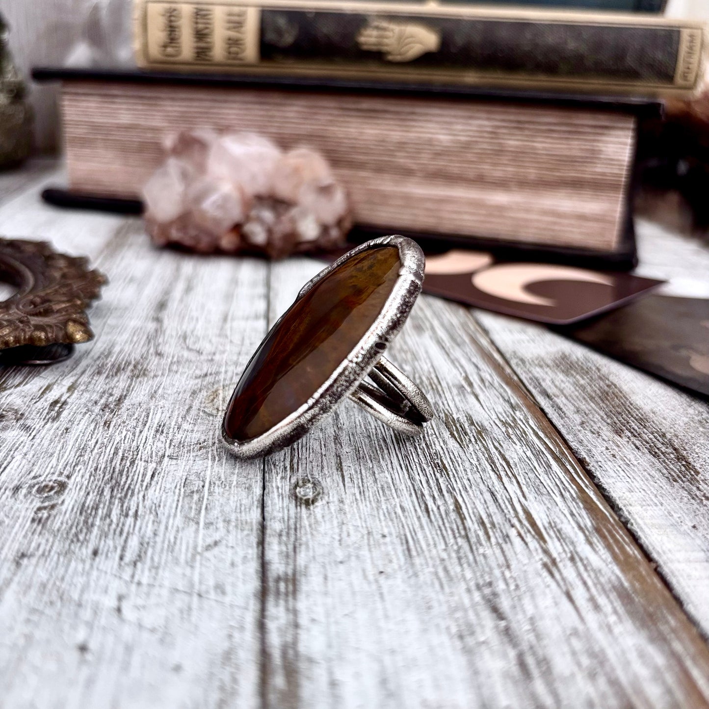 Fancy Moss Agate Crystal Ring Fine Silver Size 8 / Foxlark Collection - One of a Kind