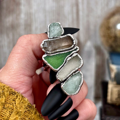 Multi Stone Aquamarine Smoky Quartz Sea Glass Ring In Silver Size 9 / Foxlark Collection
