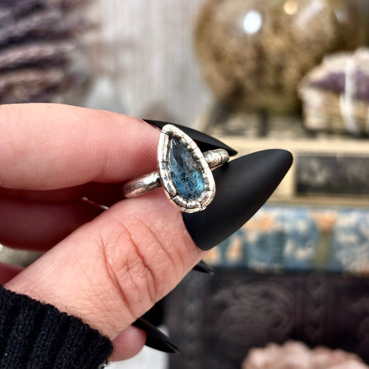 Blue Kyanite Teardrop Ring Fine Silver Small Faceted Stone Ring Size 5 6 7 8 9 10 11 / Foxlark Collection
