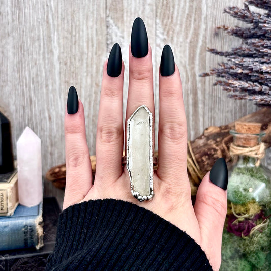 Raw Clear Quartz Crystal Ring Set in Fine Silver Size 8.5 / Foxlark Collection - One of a Kind