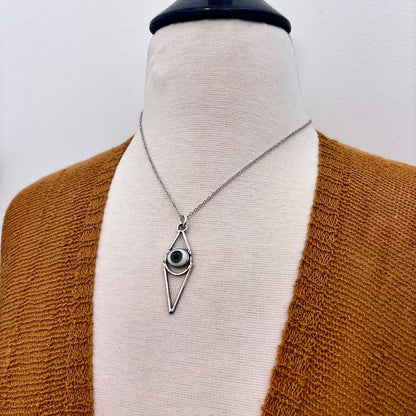 Moss & Moon Collection -  Green Iris Glass Eye Necklace set Fine Silver /