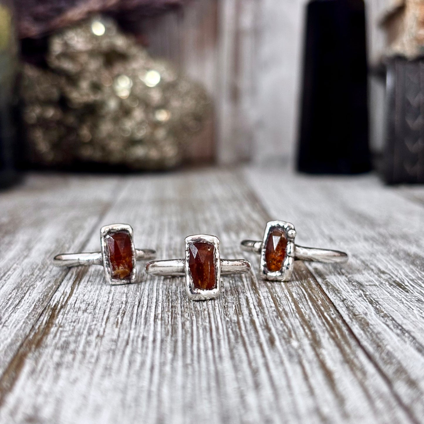 Orange Kyanite Ring Fine Silver Small Faceted Stone Ring Size 5 6 7 8 9 10 11 / Foxlark Collection