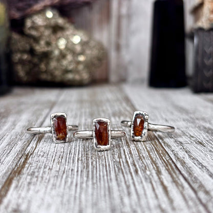 Orange Kyanite Ring Fine Silver Small Faceted Stone Ring Size 5 6 7 8 9 10 11 / Foxlark Collection