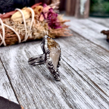 Raw Citrine Crystal Point Ring Set in Fine Silver Size 9  / Foxlark Collection - One of a Kind