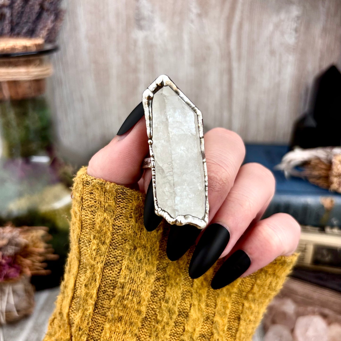 Raw Clear Quartz Crystal Ring Set in Fine Silver Size 8.5 / Foxlark Collection - One of a Kind