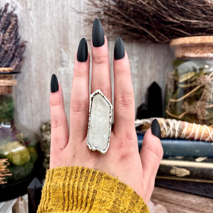 Raw Clear Quartz Crystal Ring Set in Fine Silver Size 8.5 / Foxlark Collection - One of a Kind