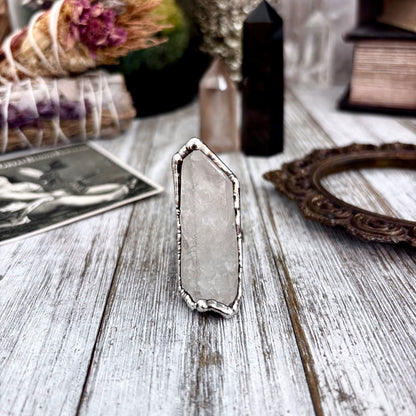 Raw Clear Quartz Crystal Ring Set in Fine Silver Size 8.5 / Foxlark Collection - One of a Kind