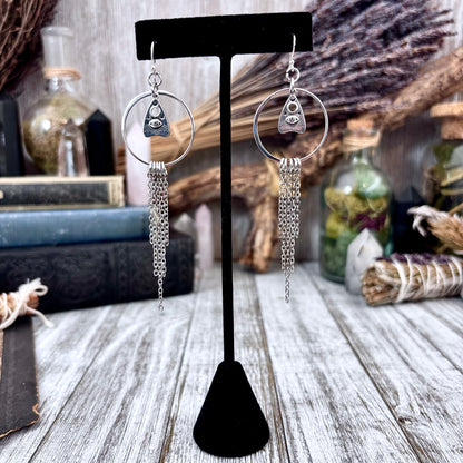 Sterling Silver Planchet Hoop Fringe Earrings / Long Dangle Witchy Earrings