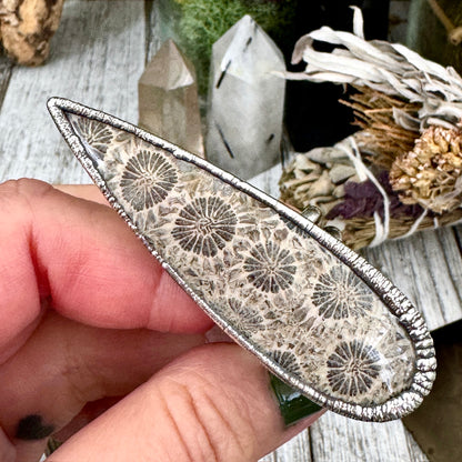 Big Fossilized Coral Crystal Ring Fine Silver Size 9.5 / Foxlark Collection - One of a Kind