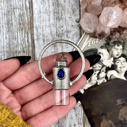 Clear Quartz and Glass Accent Bead Crystal Necklace / Silver Rollerball Necklace