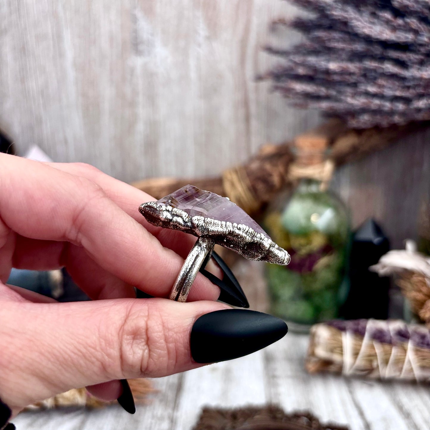 Raw Amethyst Crystal  Ring Set in Fine Silver Size 6.5 / Foxlark Collection - One of a Kind