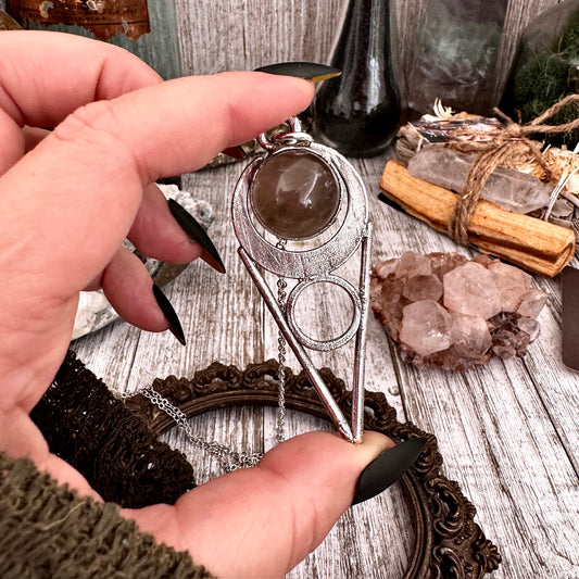 Smokey Quartz Crystal Ball Necklace Moss and Moon Collection / Foxlark Collection