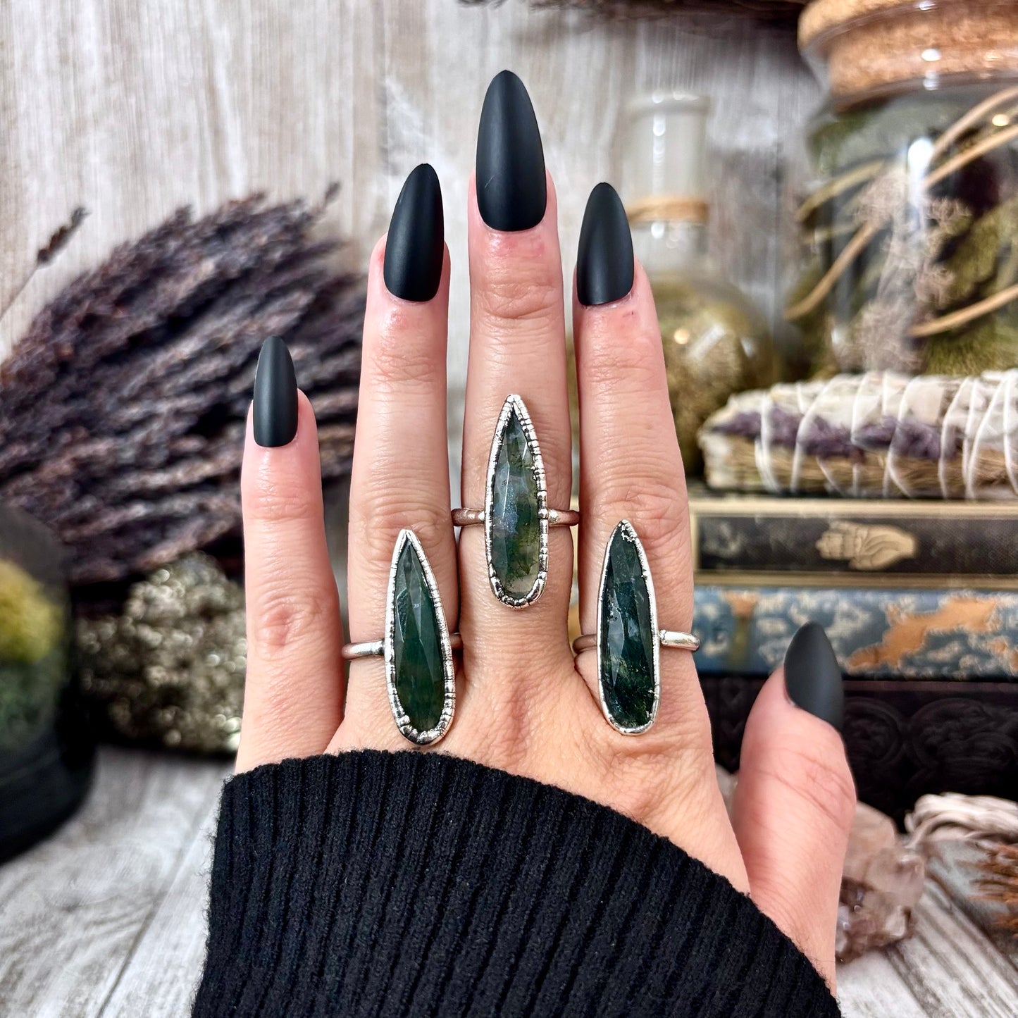 Green Moss Agate Ring Fine Silver Small Faceted Stone Ring Size 5 6 7 8 9 10 11 / Foxlark Collection