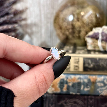 Vintage Glass Bead Pinfire Opal Ring Fine Silver Small Faceted Stone Ring Size 5 6 7 8 9 10 11 / Foxlark Collection