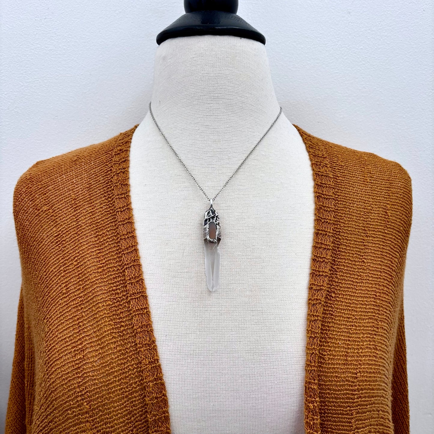 Clear Quartz & Peach Moonstone Crystal Statement Necklace in Fine Silver / Foxlark Collection - One of a Kind