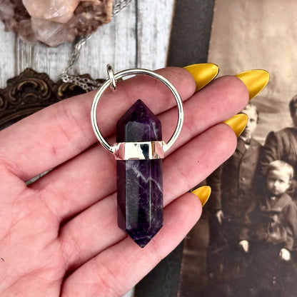 Amethyst Crystal Point Necklace in Sterling Silver, Purple Necklace  -Designed by FOXLARK Collection