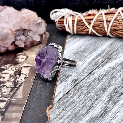 Raw Amethyst Crystal  Ring Set in Fine Silver Size 8 / Foxlark Collection - One of a Kind