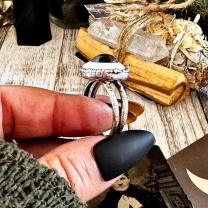 Grey Iris Glass Eye Statement Ring Silver Size 11  / Foxlark Collection