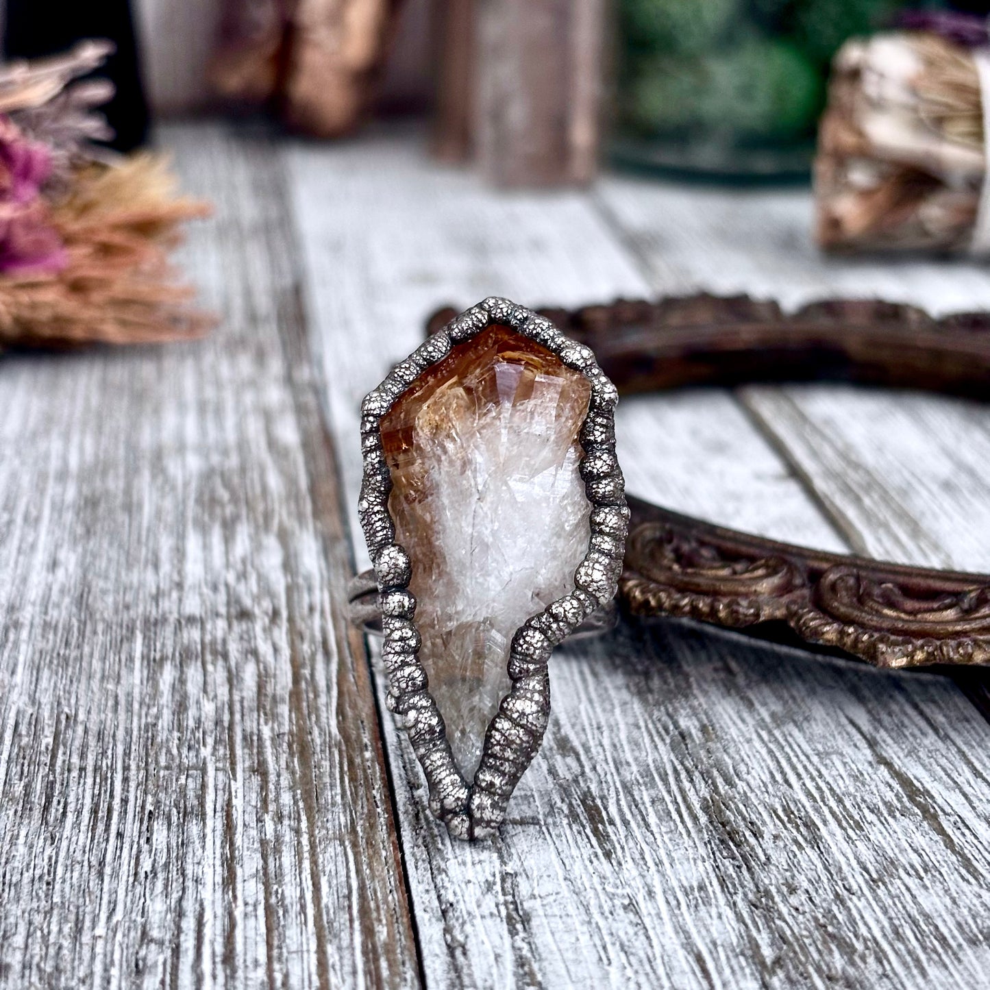 Raw Citrine Crystal Point Ring Set in Fine Silver Size 11  / Foxlark Collection - One of a Kind