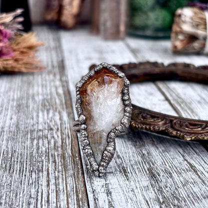Raw Citrine Crystal Point Ring Set in Fine Silver Size 11  / Foxlark Collection - One of a Kind