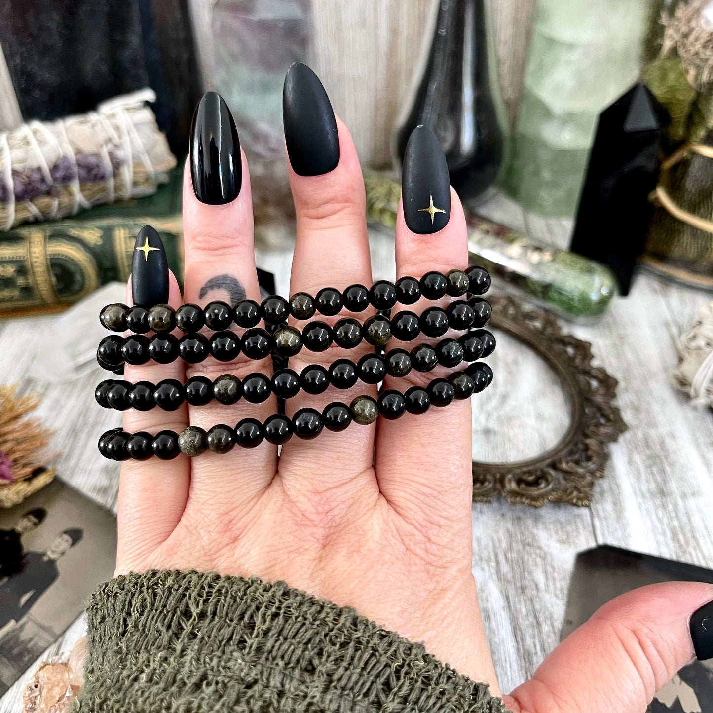 Sheen Obsidian Crystal Beaded Stretch Bracelet