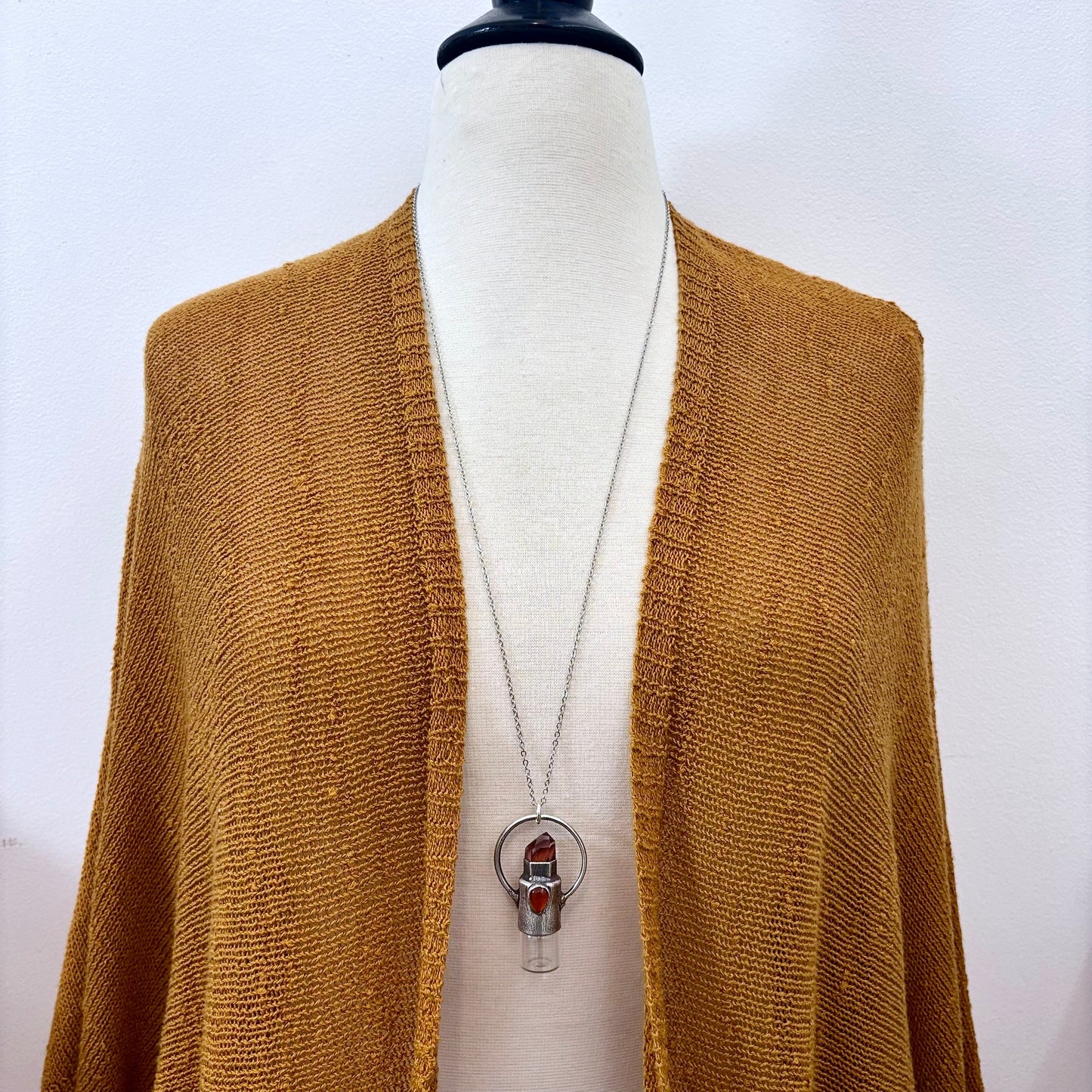 Garden Quartz and Carnelian Crystal Necklace / Silver Rollerball Necklace