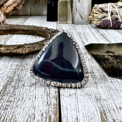 Spiderweb Obsidian Crystal Ring Fine Silver Size 8.5 / Foxlark Collection - One of a Kind