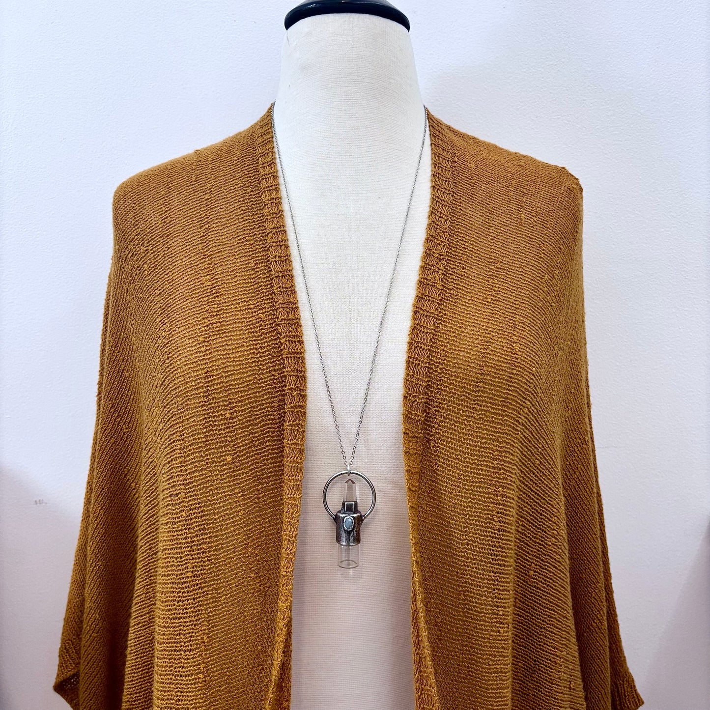 Clear Quartz and Aquamarine Crystal Necklace / Silver Rollerball Necklace