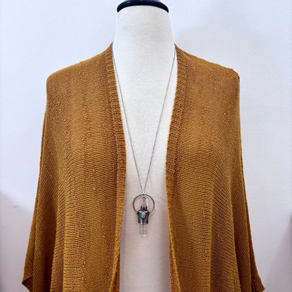 Clear Quartz and Aquamarine Crystal Necklace / Silver Rollerball Necklace