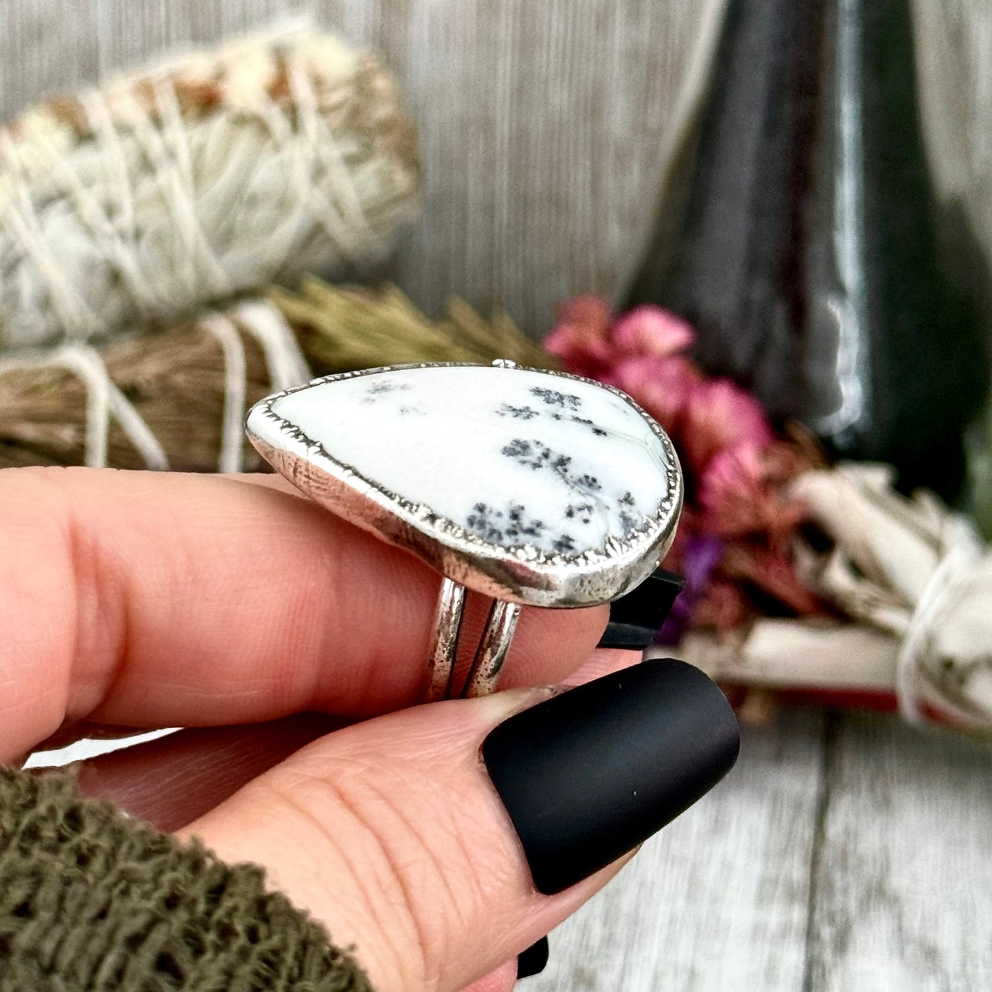 Dendritic Agate Ring Silver Size 7.5 / Foxlark Collection