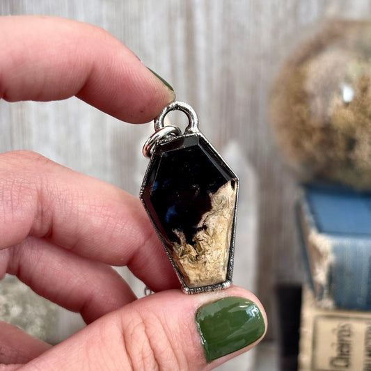 Fossilized Palm Root Coffin Necklace in Fine Silver  / Foxlark Collection - One of a Kind