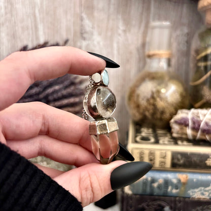 Multi Stone Aquamarine Clear Quartz Crystal ball and Point Necklace in Fine Silver / Foxlark Collection - One of a Kind (Copy)