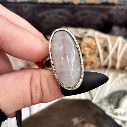 Rose Quartz Ring Fine Silver Stone Ring Size 8 / Foxlark Collection- One of a Kind