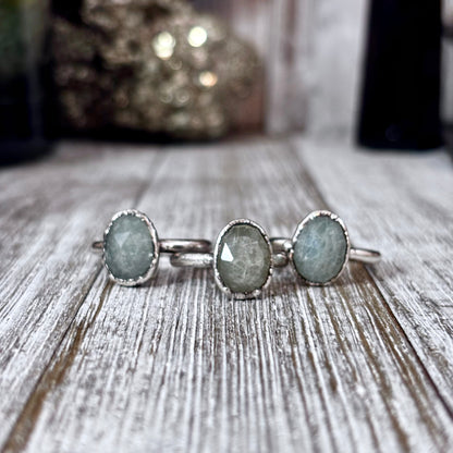 Aquamarine Ring Fine Silver Small Faceted Stone Ring Size 5 6 7 8 9 10 11 / Foxlark Collection
